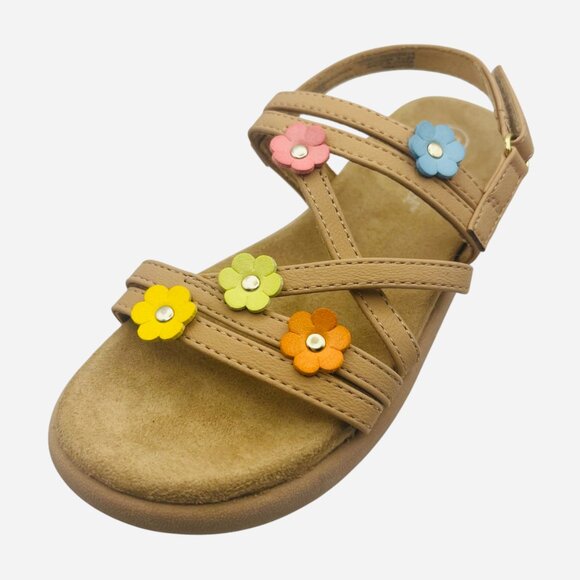 Toddler Girls' Tan Gladiator Sandals Floral Straps Hook & Loop Summer Size 12 - Picture 1 of 7